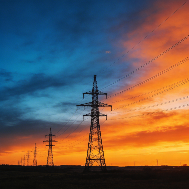 电塔剪影夕阳下图片