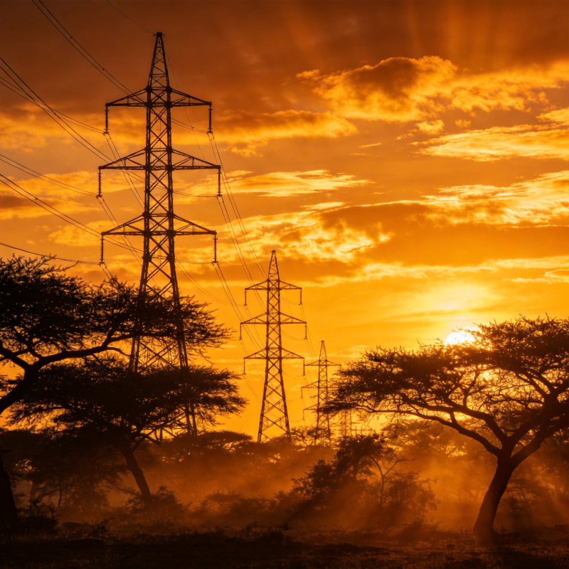 夕阳下的电力塔图片