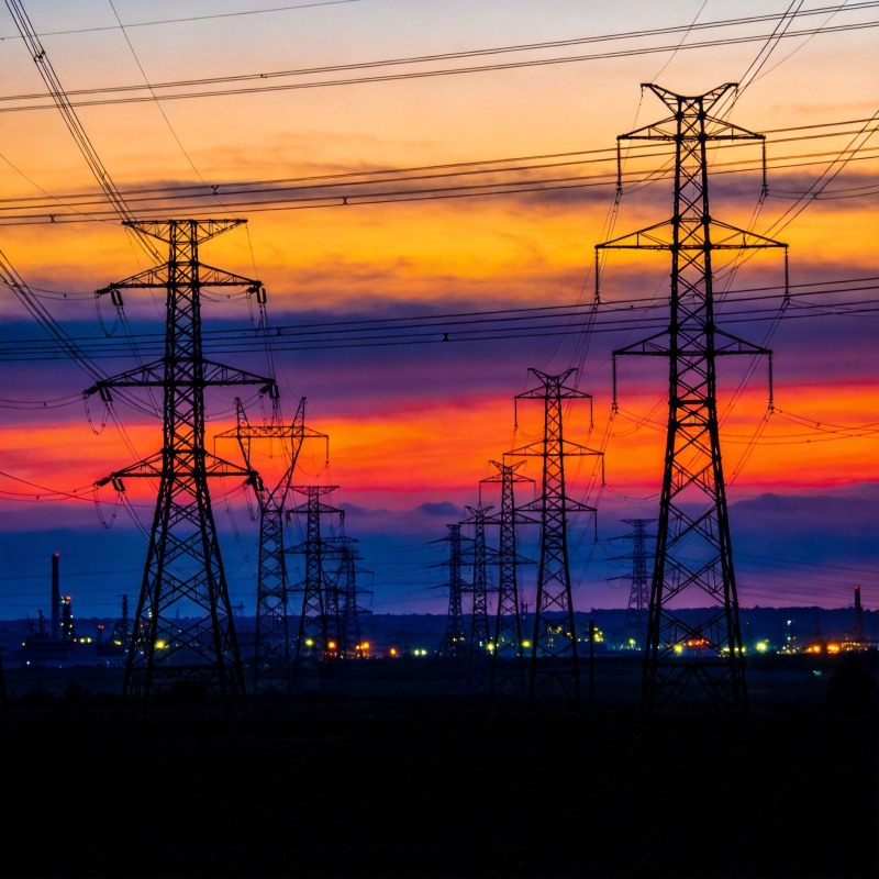 夕阳下的电力塔图片