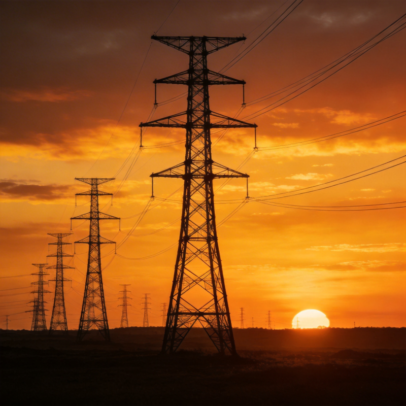 夕阳下的电力塔图片