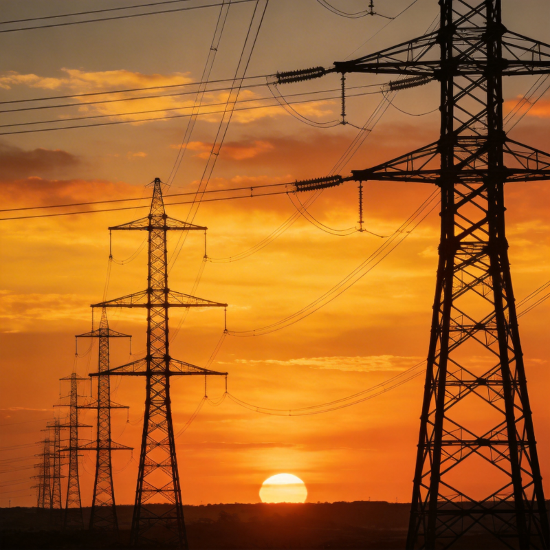 夕阳下的电力塔图片