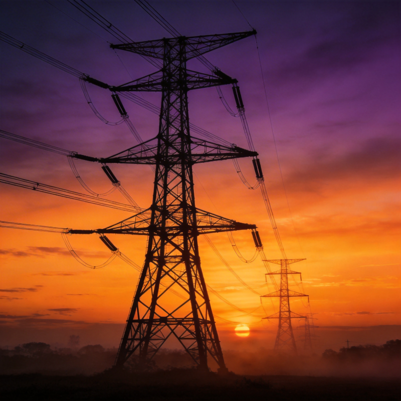 夕阳下的电力塔图片