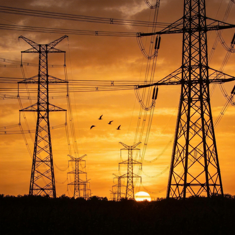 夕阳下的电力塔图片