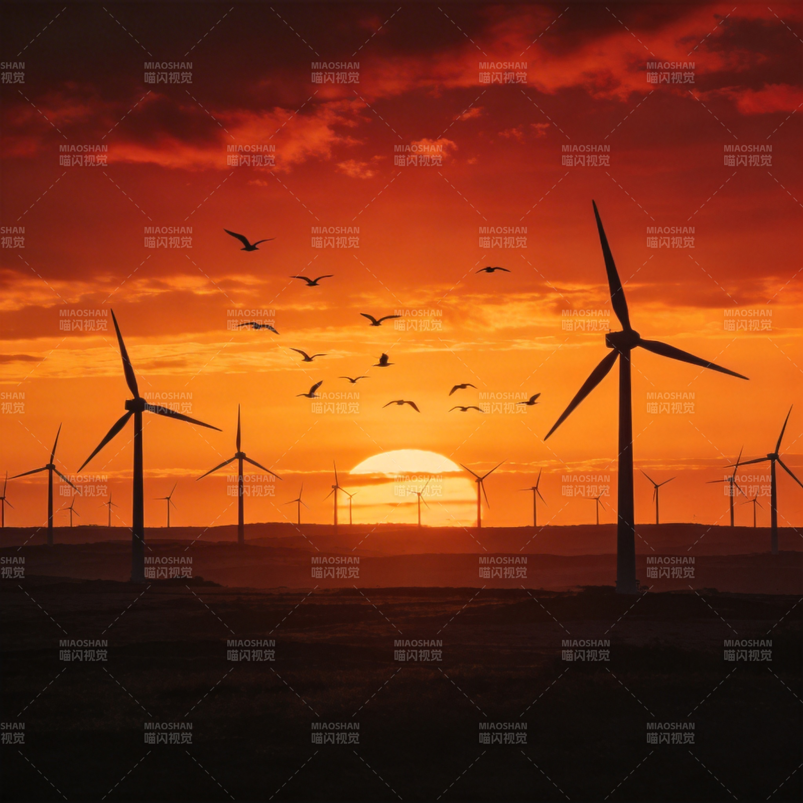 风车与日落图片