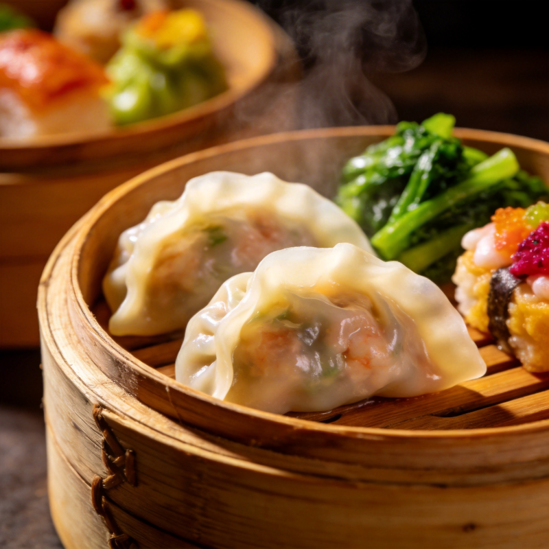 蒸饺配菜 热气腾腾图片