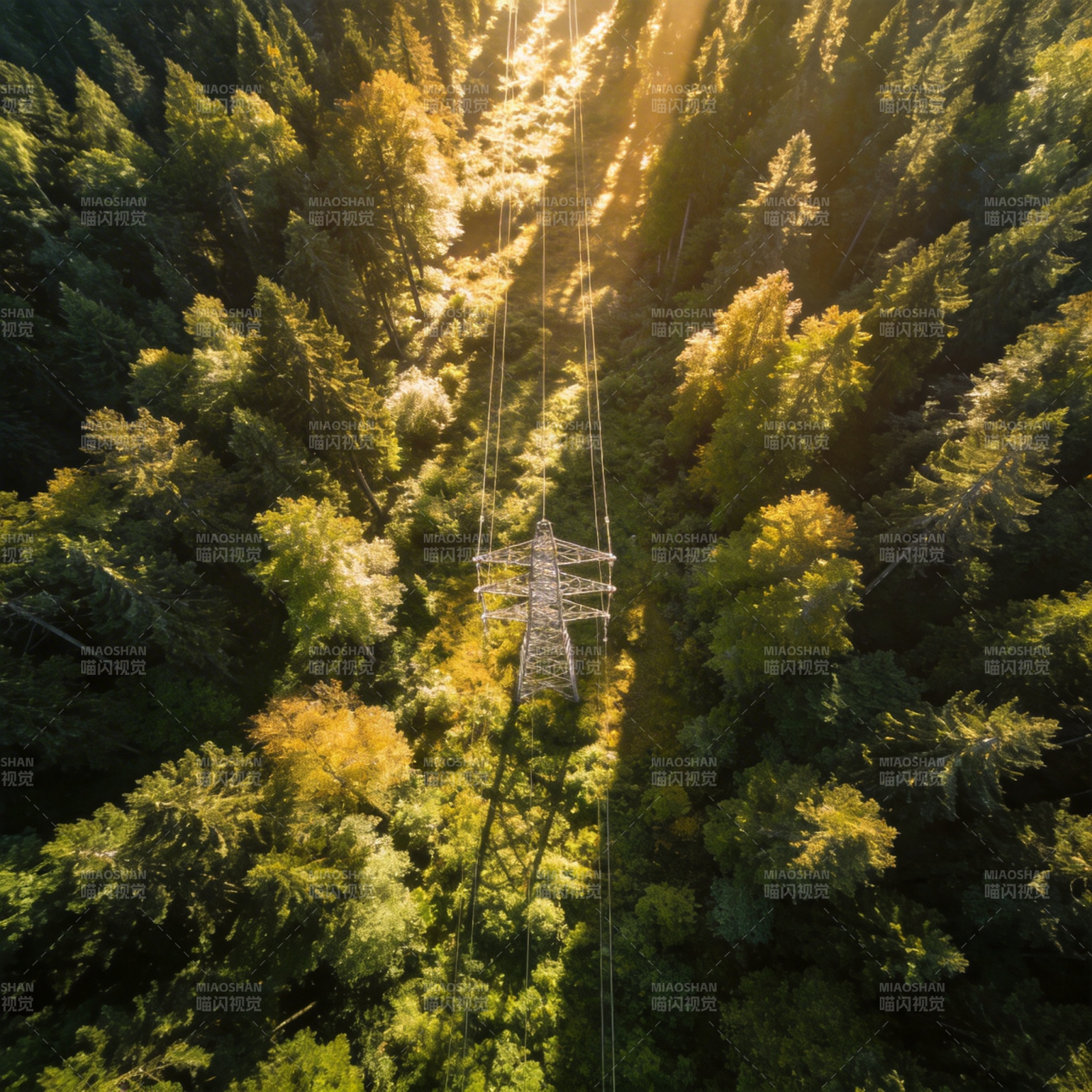 森林中的电力塔图片