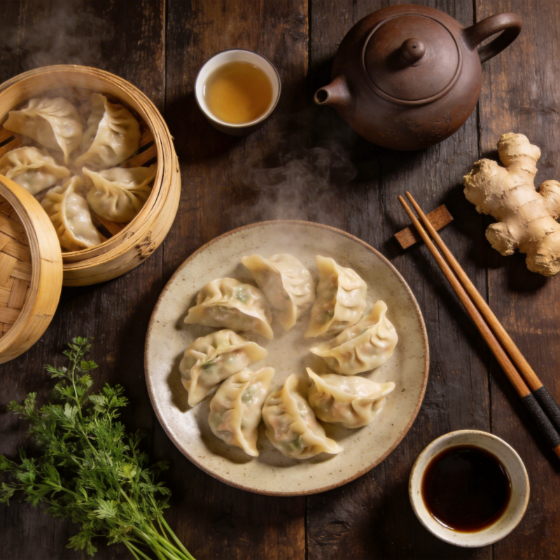 热腾腾的蒸饺宴图片