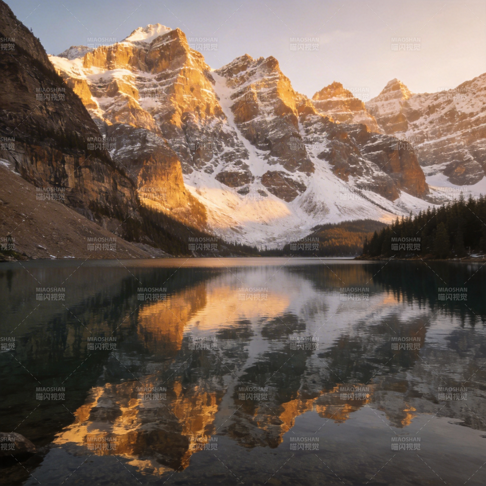 雪山倒影湖光图片