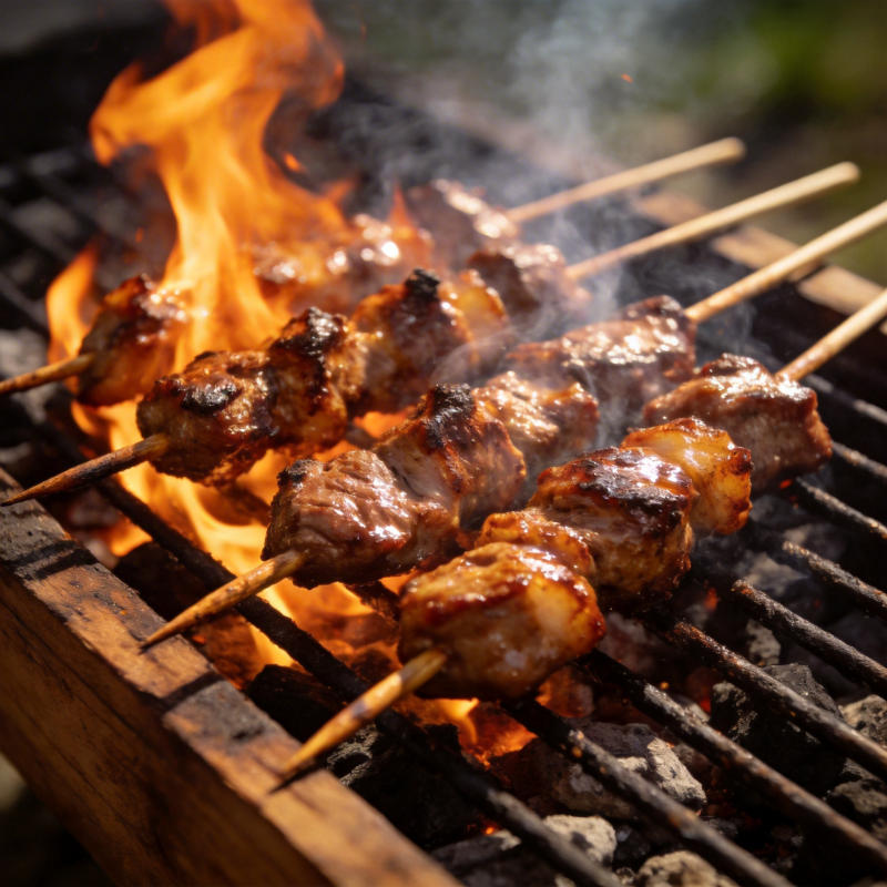 烧烤肉串火焰中图片