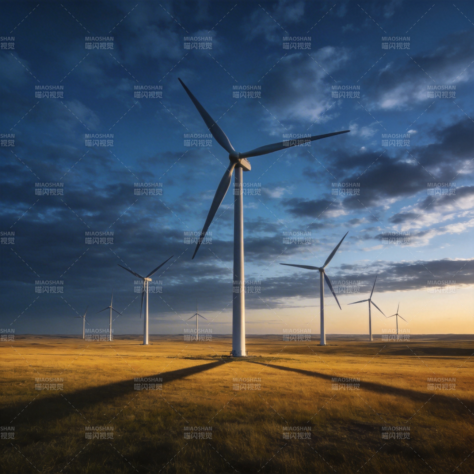 风车草原暮色图片