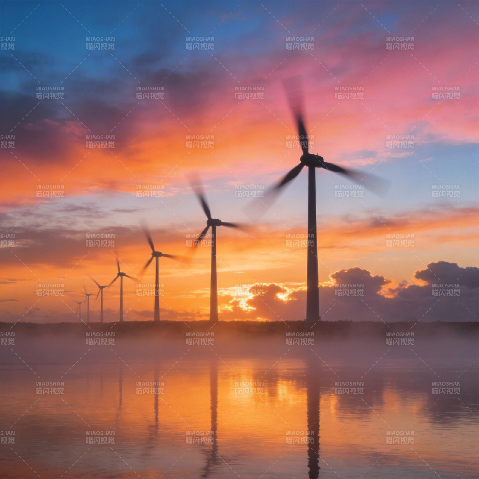 风车映日 水天共色图片