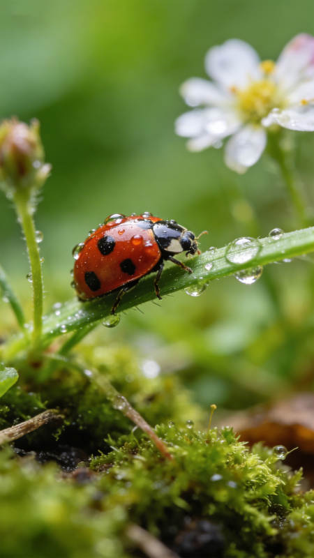 露珠上的瓢虫图片