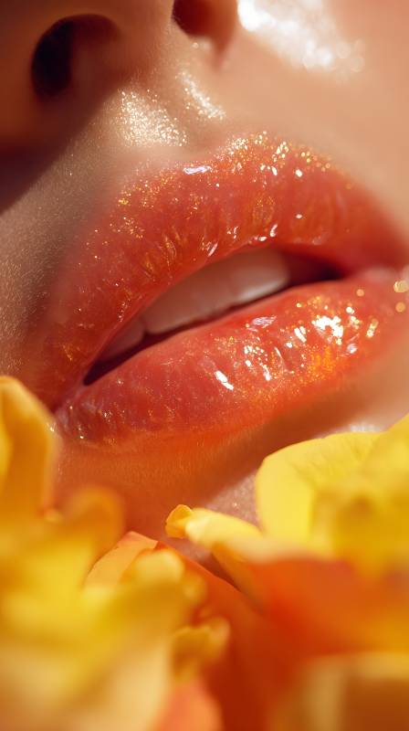 唇光闪耀 花影相伴图片