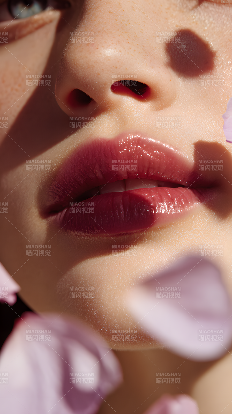 花瓣轻吻唇间图片