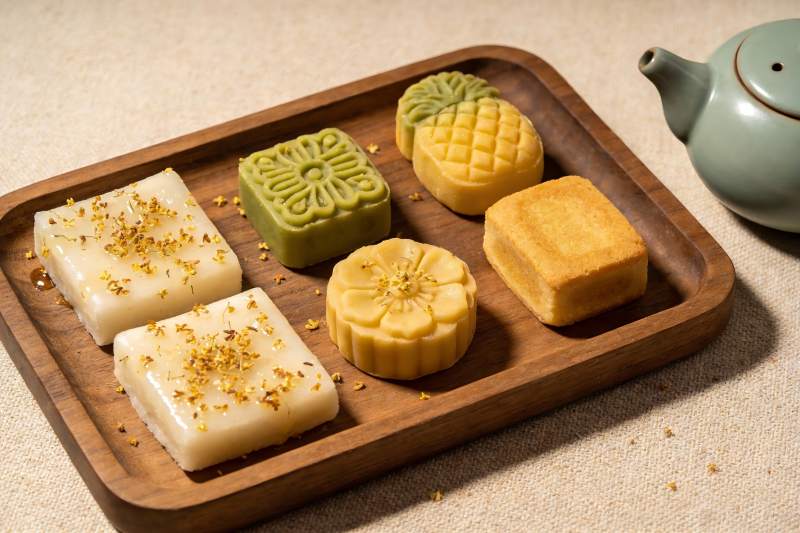 中秋月饼与茶具摆盘图片