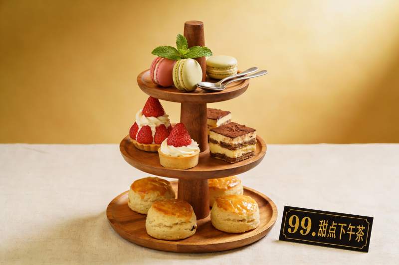 三层木质甜点架下午茶图片