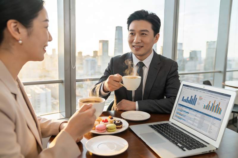 商务人士办公室品茶交流图片