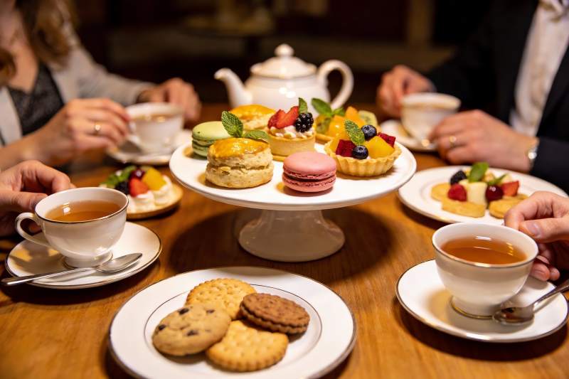 下午茶时光甜点与茶杯图片