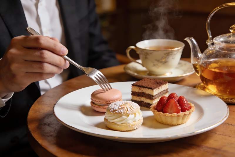 优雅下午茶甜点与红茶图片