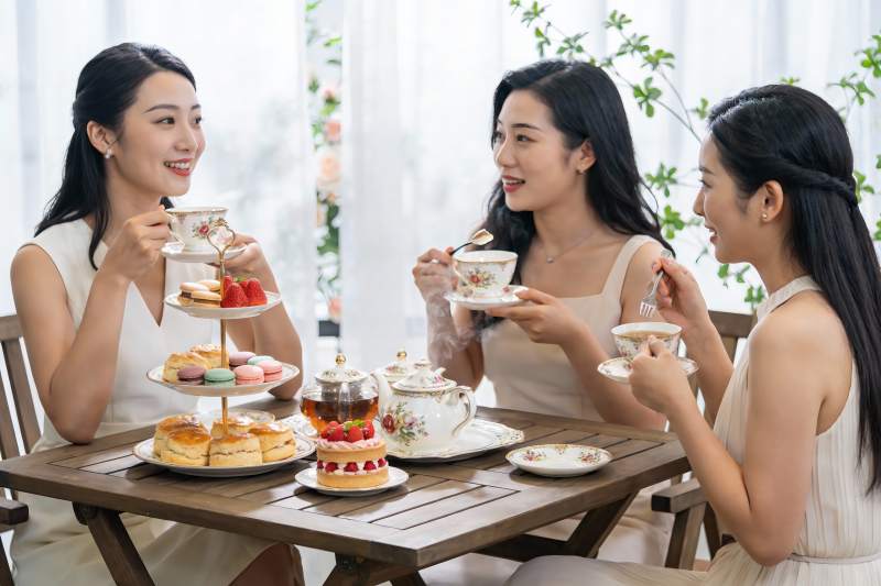 三位女士下午茶聚会图片