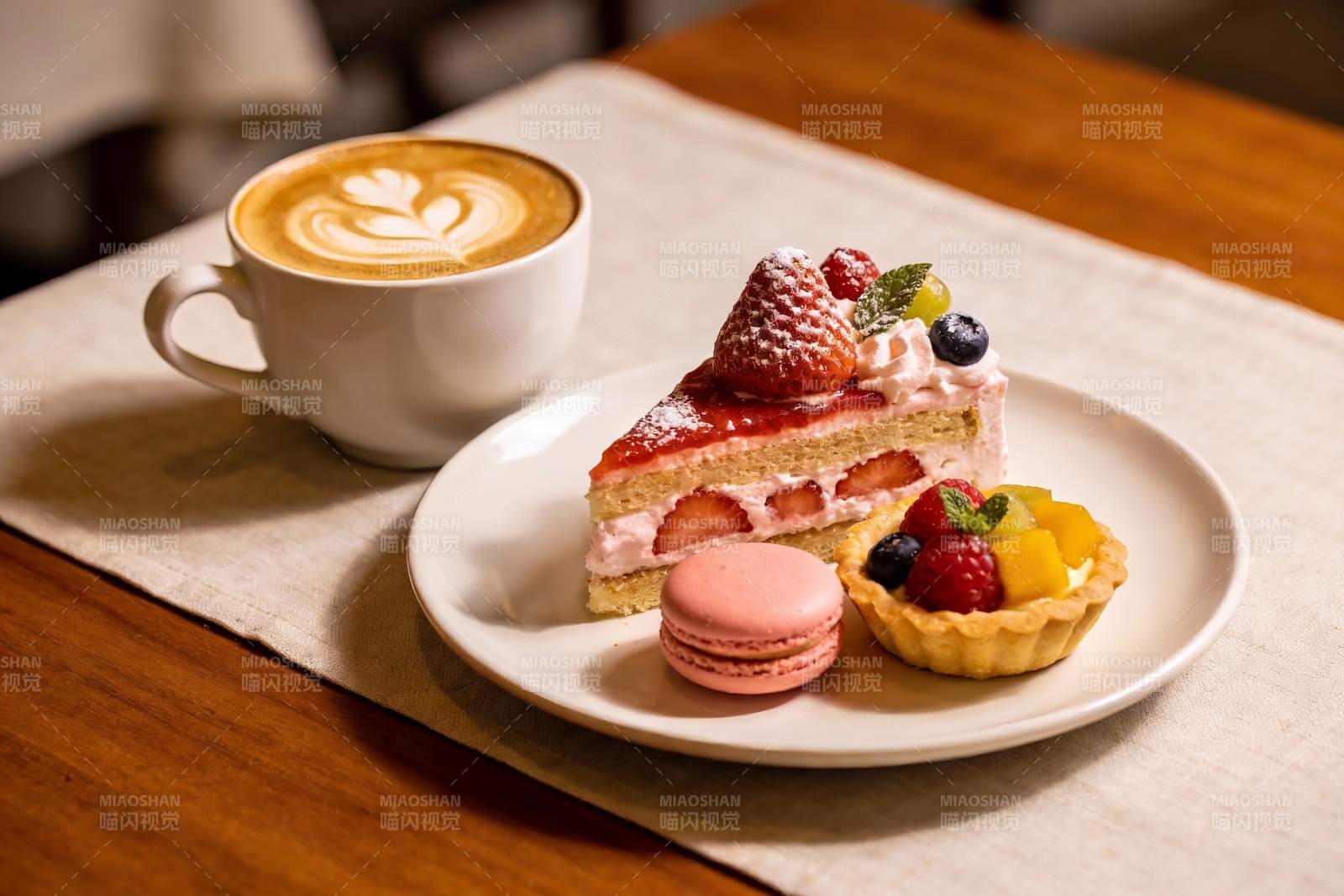 咖啡与甜点精致摆盘图片