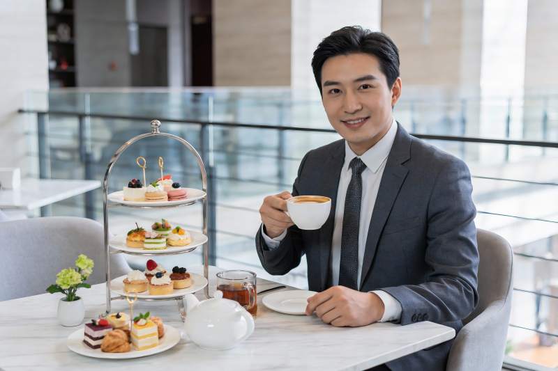 西装男士下午茶时光图片
