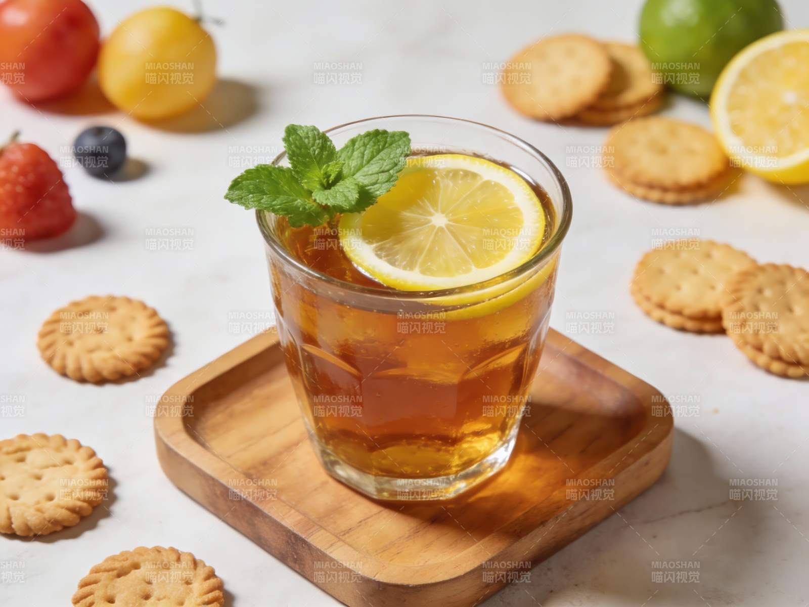 柠檬茶配饼干水果图片