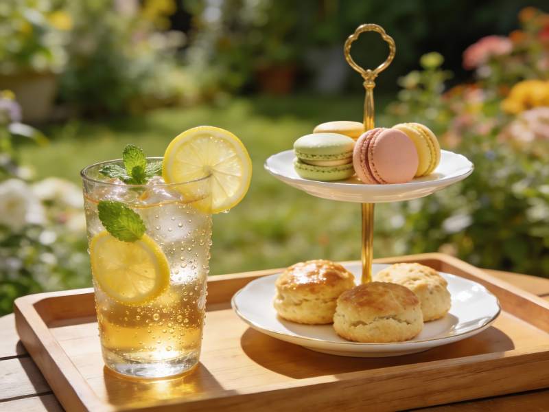 花园下午茶柠檬饮品与甜点图片