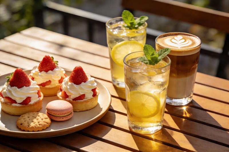 阳光下午茶甜点与饮品图片