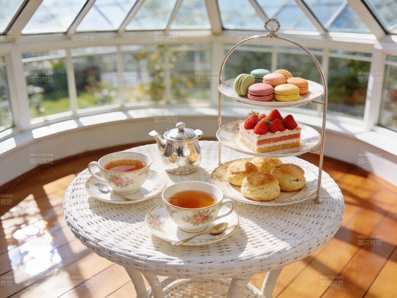 阳光下午茶甜点与茶香图片