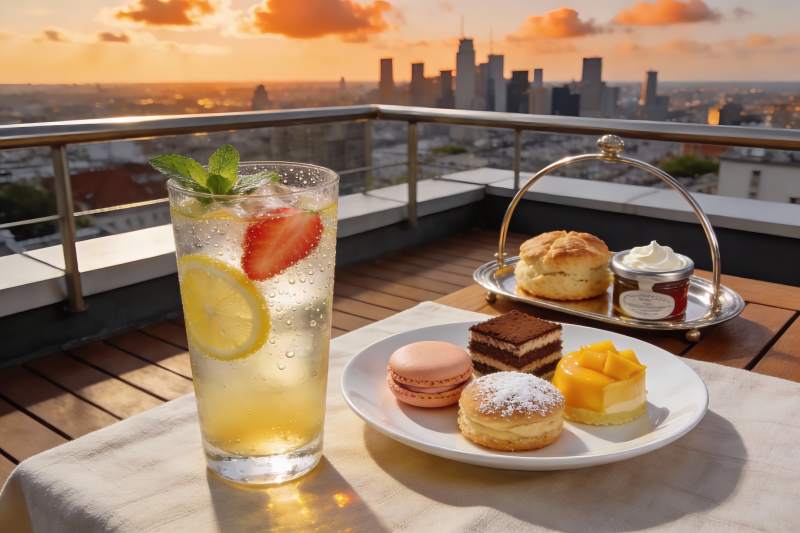 屋顶露台夕阳下午茶图片