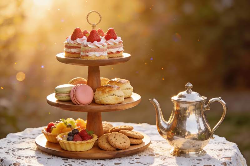 三层甜点架配下午茶图片