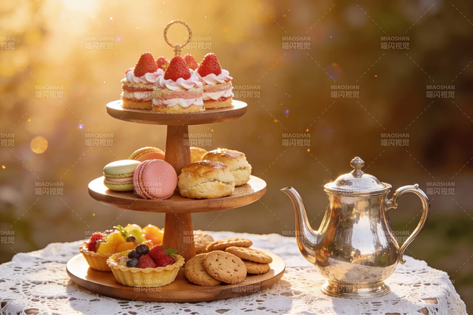 三层甜点架配下午茶图片
