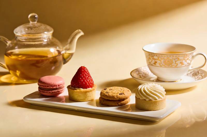 精致下午茶点心与茶具图片