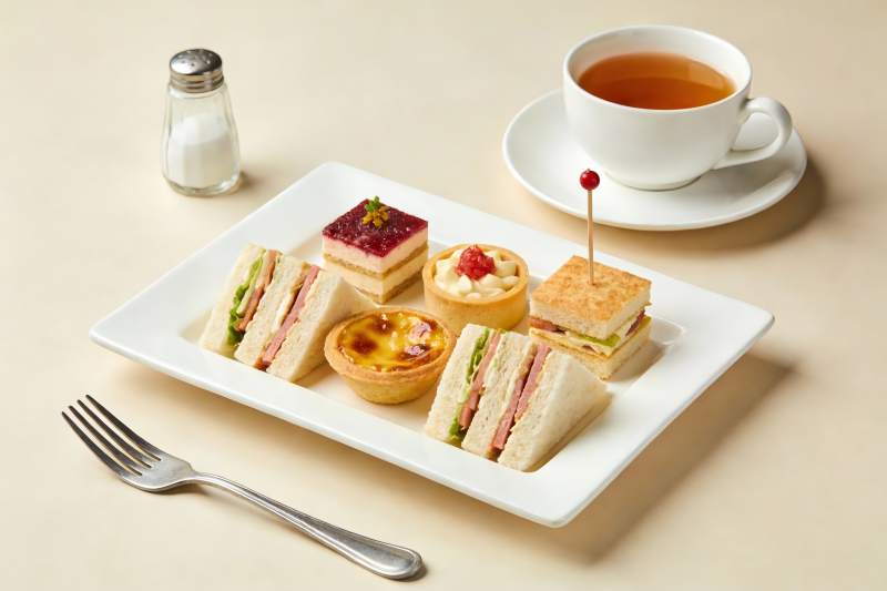 精致下午茶点心与茶饮图片