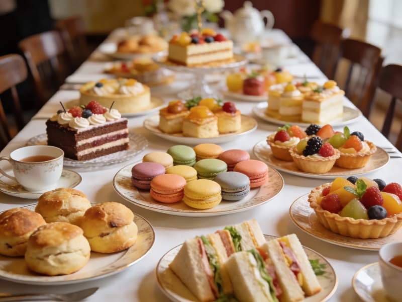 琳琅满目下午茶甜点与三明治图片