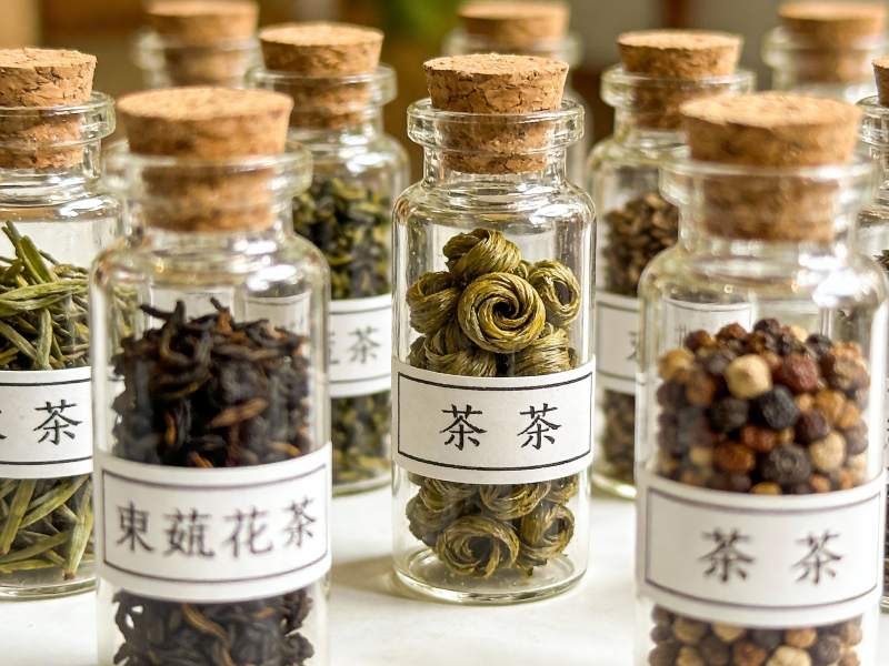 多种茶叶装瓶展示图片