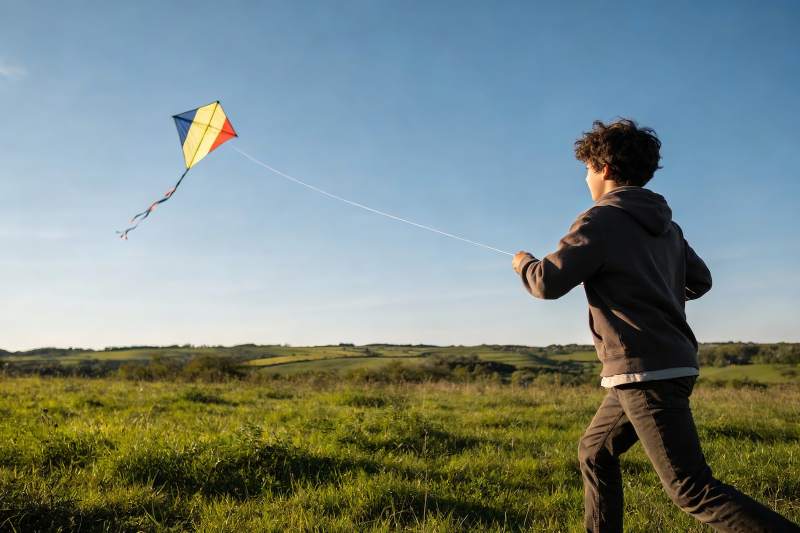 少年田野放风筝图片