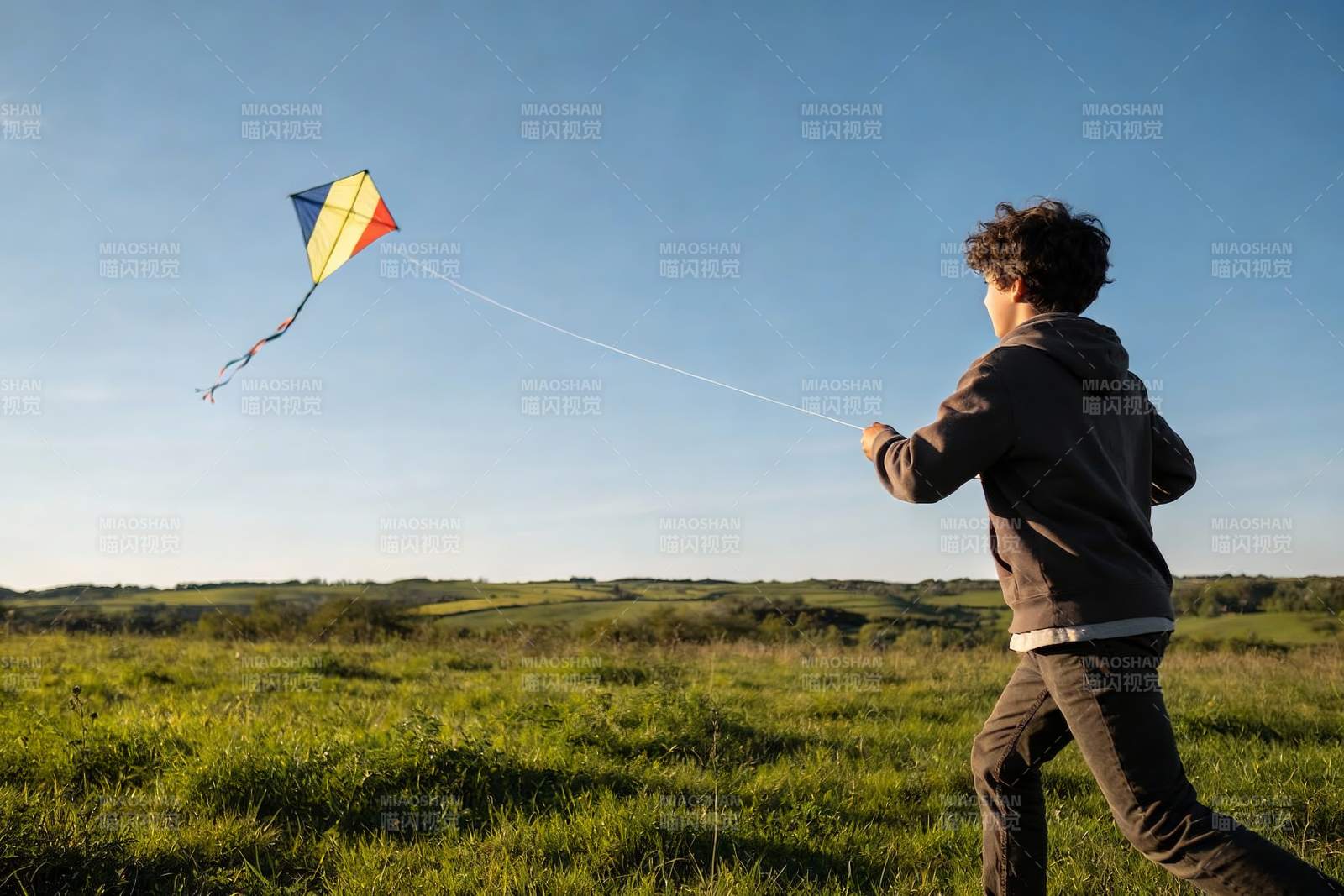少年田野放风筝图片