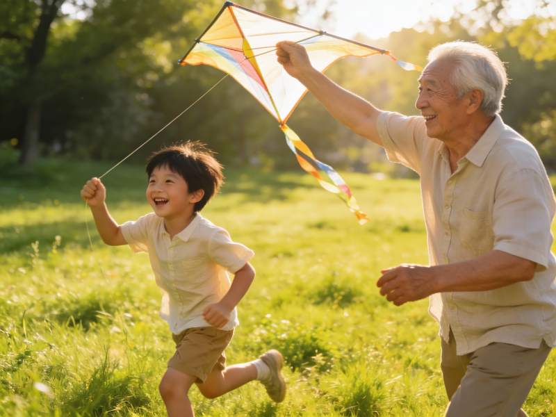 爷孙放风筝欢乐奔跑图片