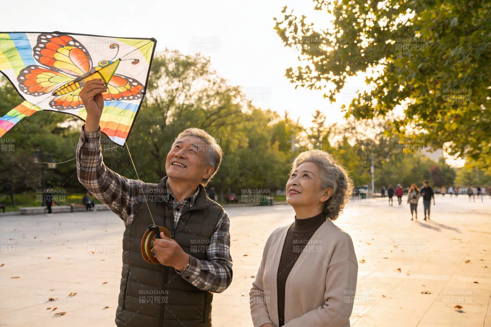 老年夫妇公园放风筝图片