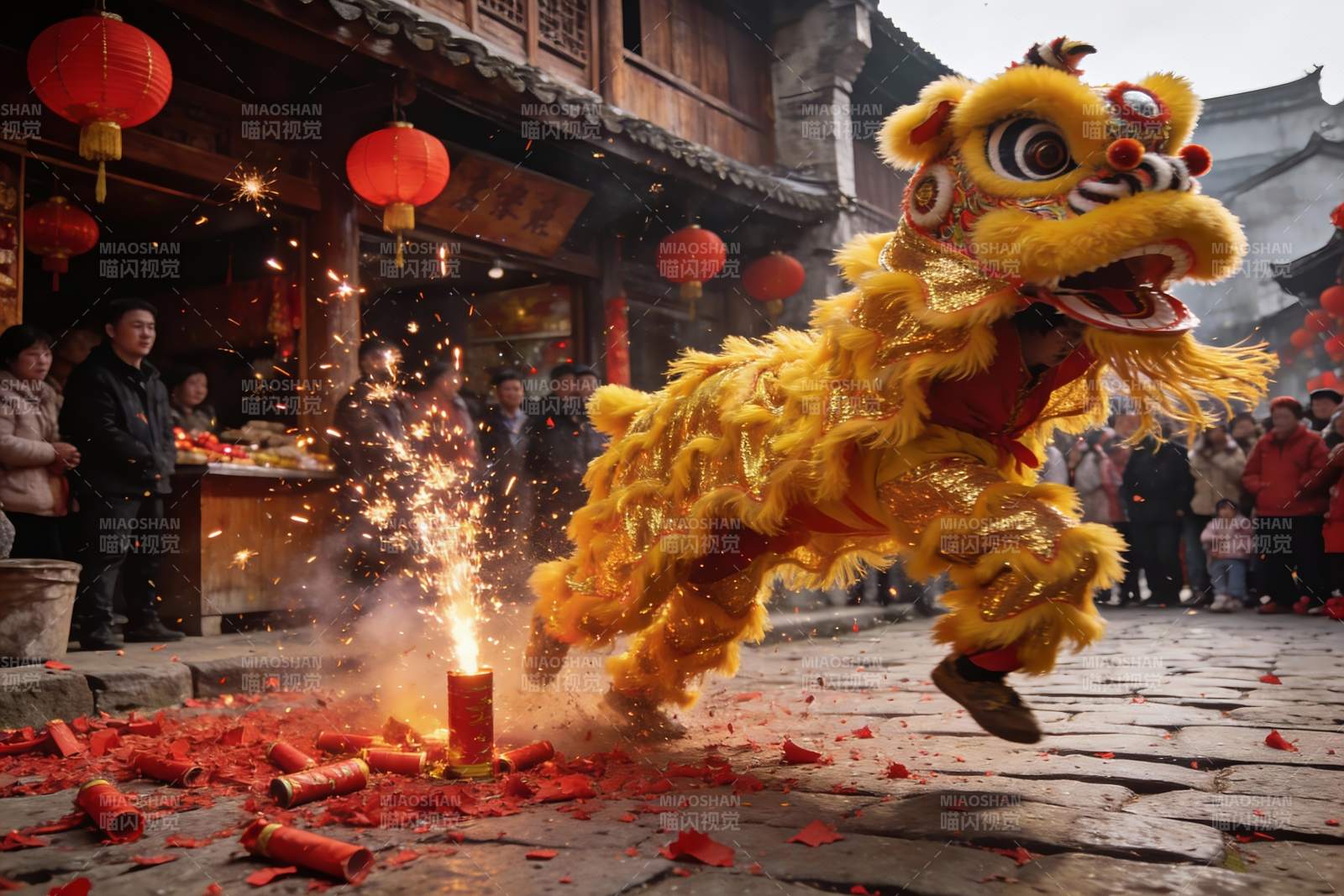 舞狮表演热闹非凡图片