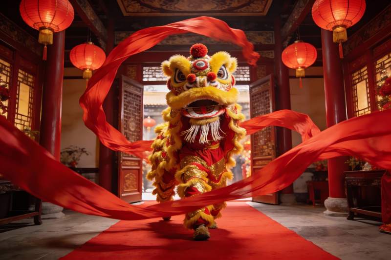 传统舞狮表演热闹非凡图片