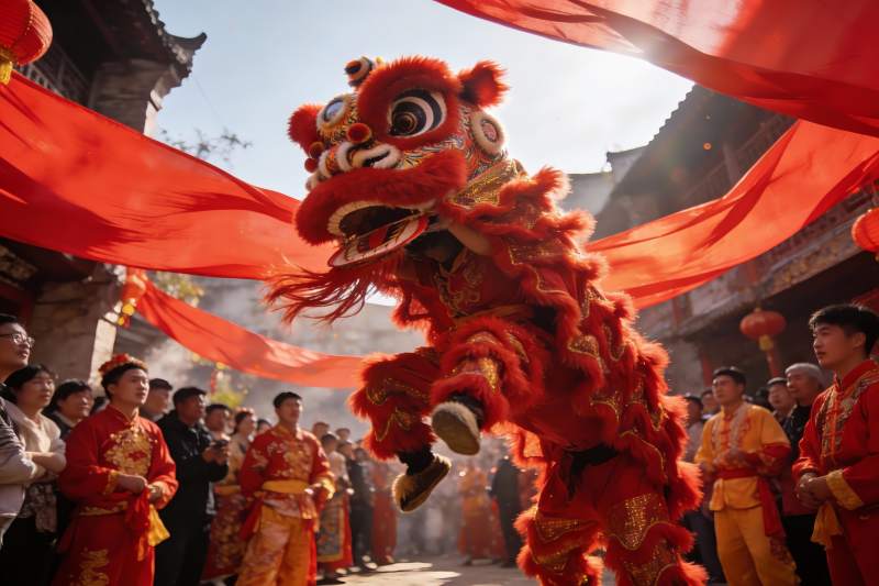 舞狮表演热闹非凡图片