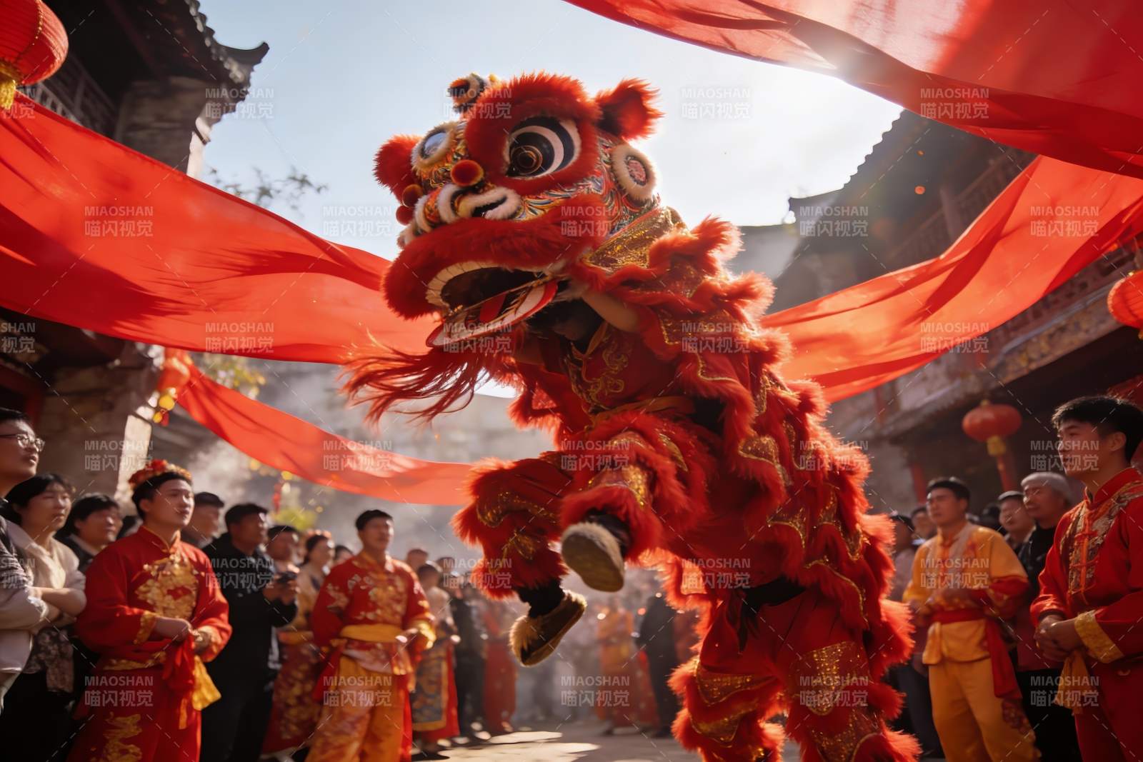 舞狮表演热闹非凡图片