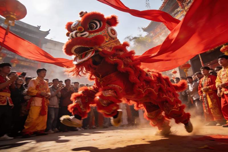 舞狮表演热闹非凡图片