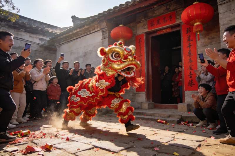 传统舞狮表演热闹非凡图片