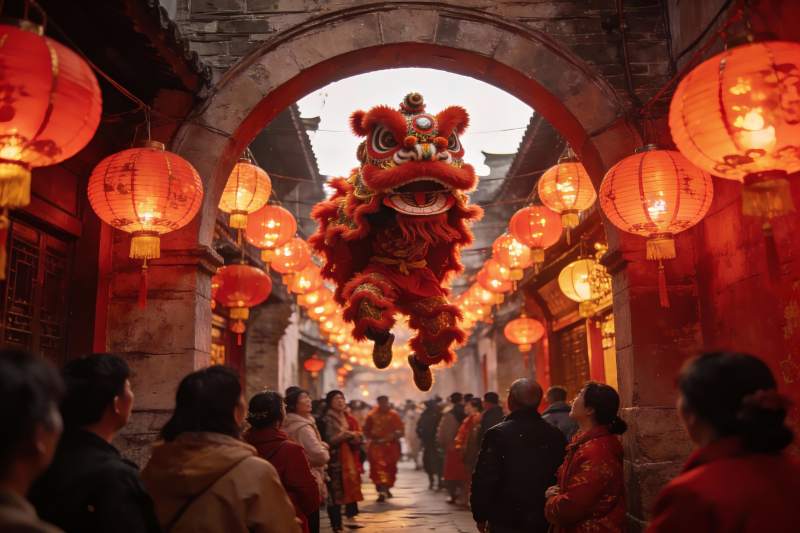 古街舞狮闹元宵图片