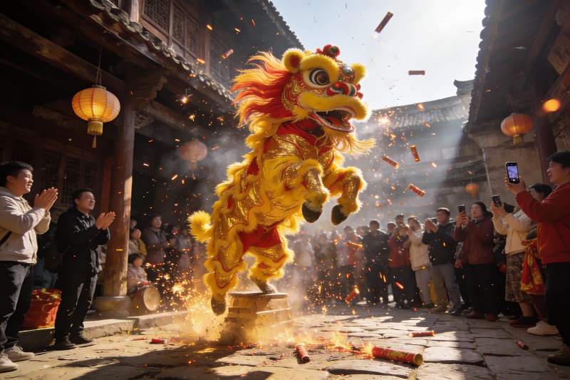 舞狮表演热闹非凡图片