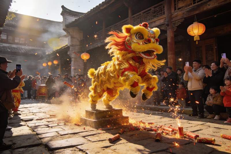 舞狮表演热闹非凡图片